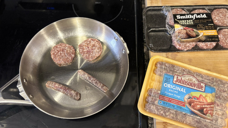 Making sausages on the stove