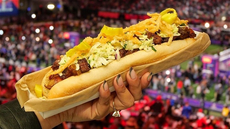 wagyu loaded hot dog at Super Bowl