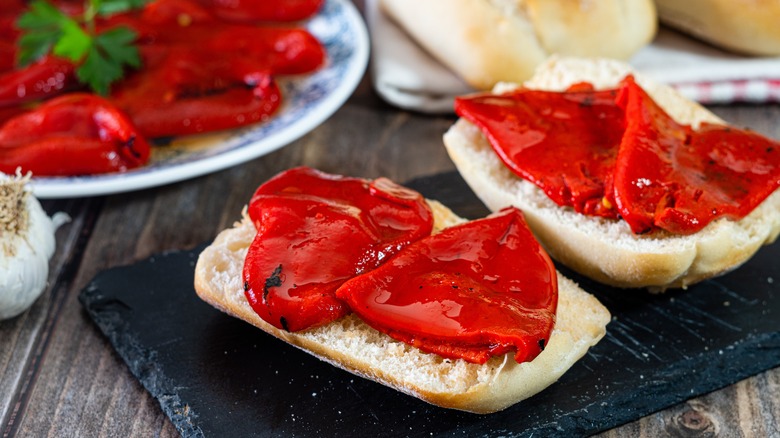 canned piquillo peppers on white bread
