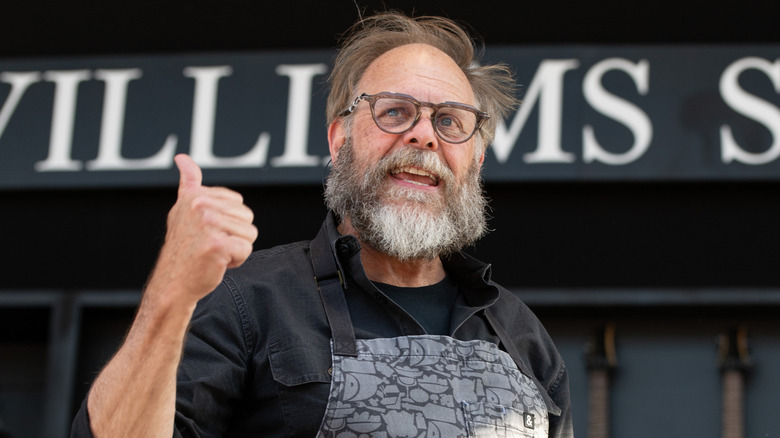 Alton Brown speaks at Williams Sonoma stage of BottleRock Napa Valley Music Festival at 2024 Napa Valley Expo