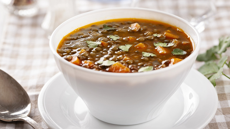 bowl of soup on table