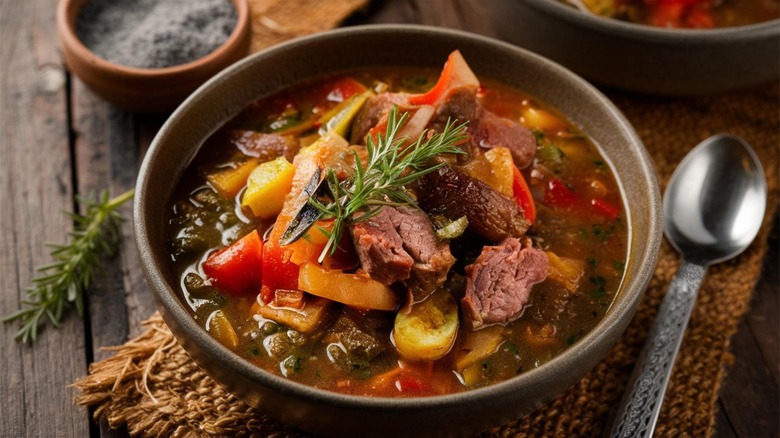 Bowl of stew with meat and vegetables