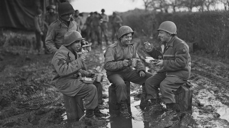 American soldiers eating in 1944