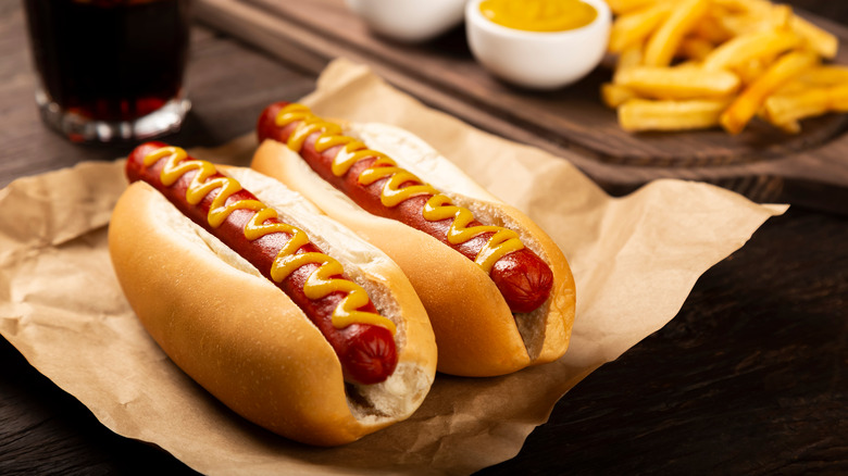 hot dogs with yellow mustard