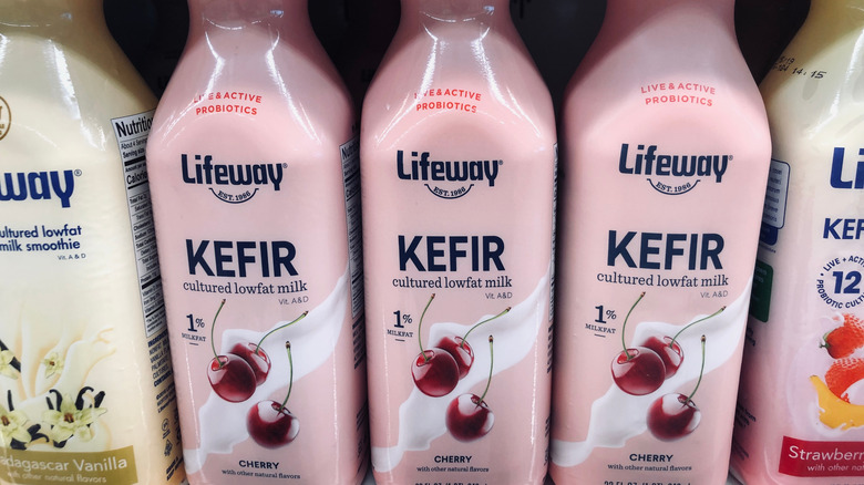 lifeway kefir bottles in refrigerator