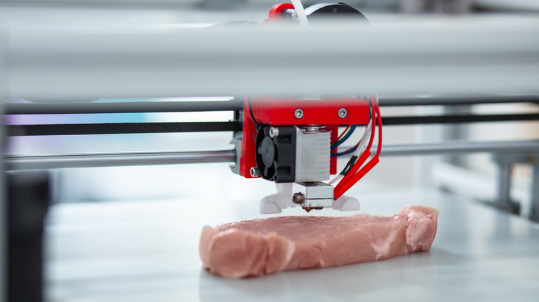 3D-printed meat on printer