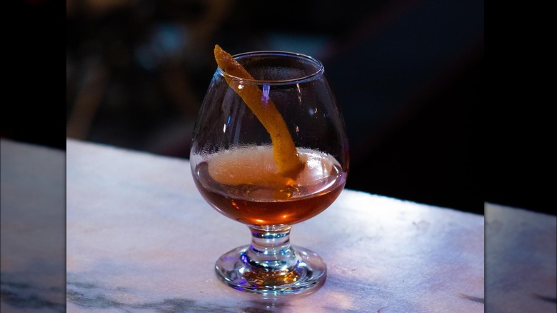 Blue blazer cocktail on bar counter