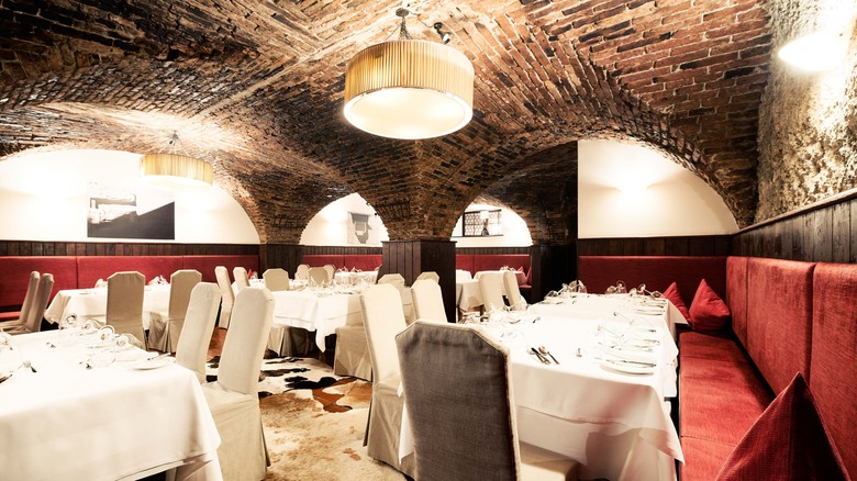 Vaulted brick ceiling at St. Peter Stiftskulinarium restaurant