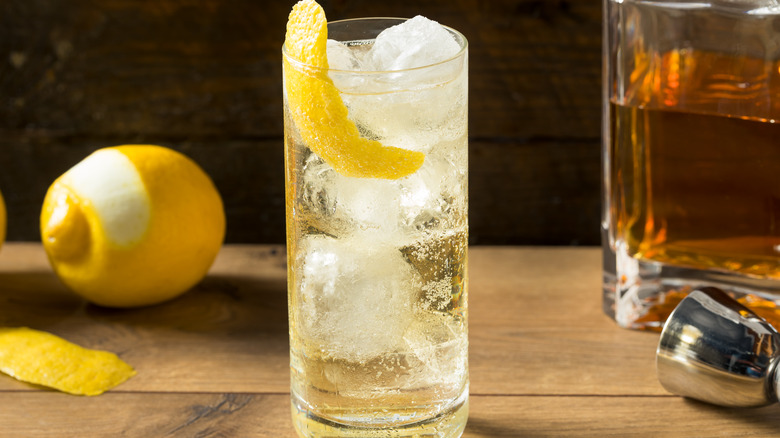 whiskey highballs with lemon