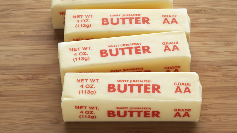 Four sticks of packaged butter