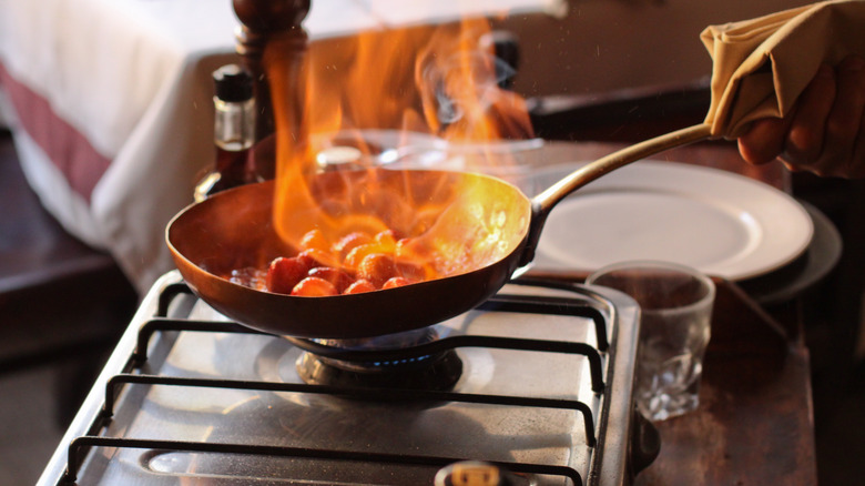 Fruit flambeed in a pan