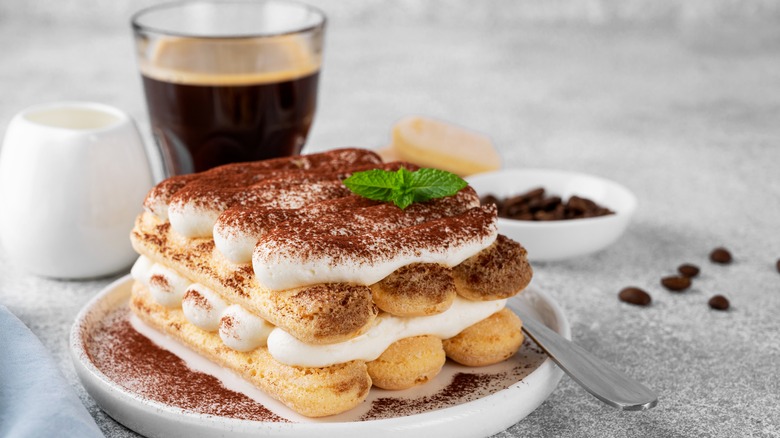 Layered tiramisu and espresso 