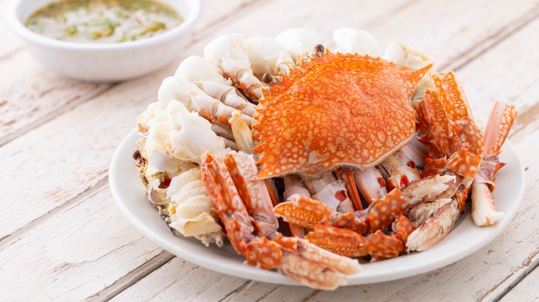 steamed crab on plate