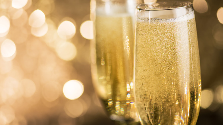 close-up of glasses of champagne or sparkling wine