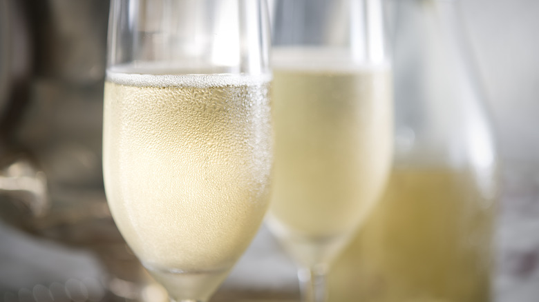 glasses of chilled champagne or sparkling wine