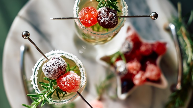 christmas cocktails with garnishes
