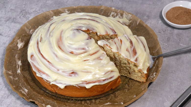 Frosted cinnamon roll cake