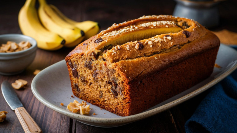 cut loaf of banana bread