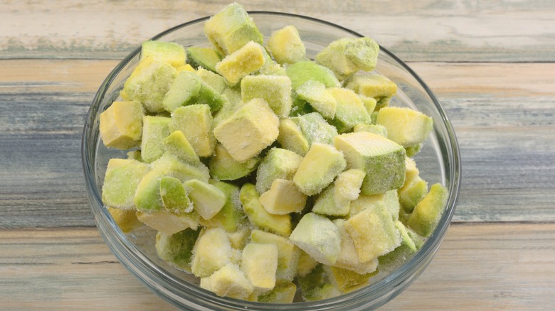 Glass bowl with chunks for frozen avocado