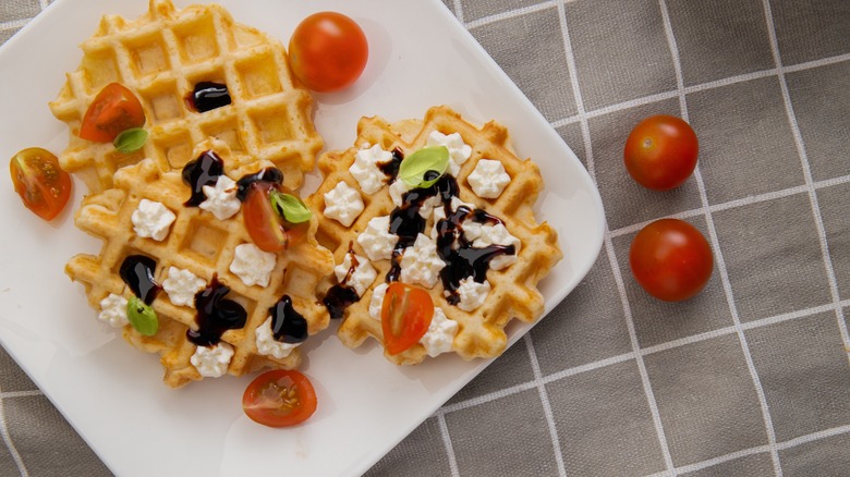 waffles with cottage cheese and tomatoes