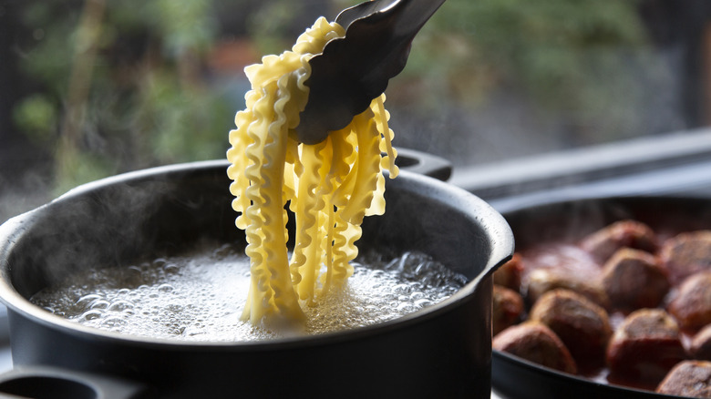 Pasta over boiling pot