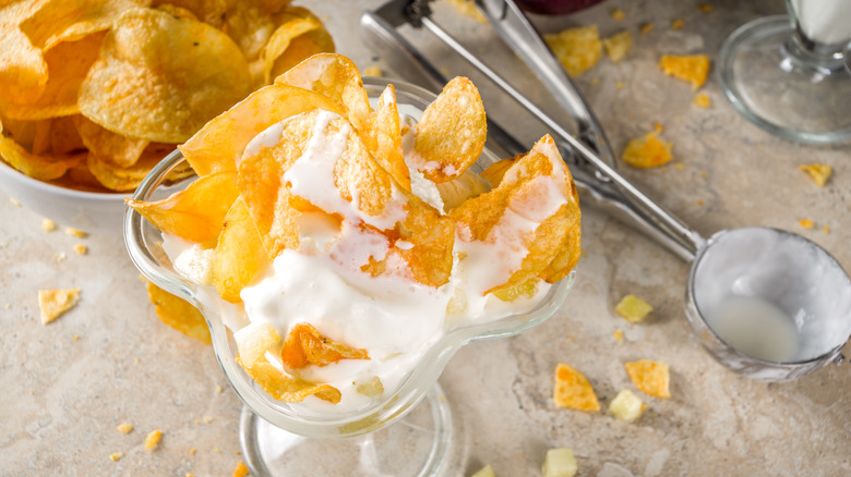 vanilla ice cream with crushed potato chips