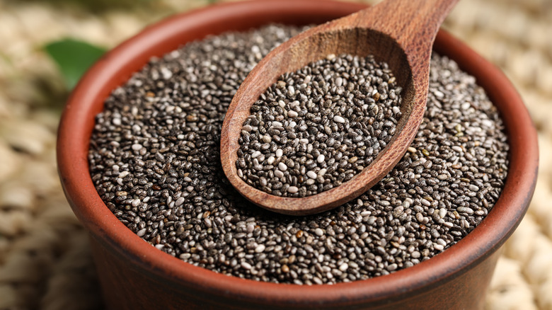chia seeds in brown bowl