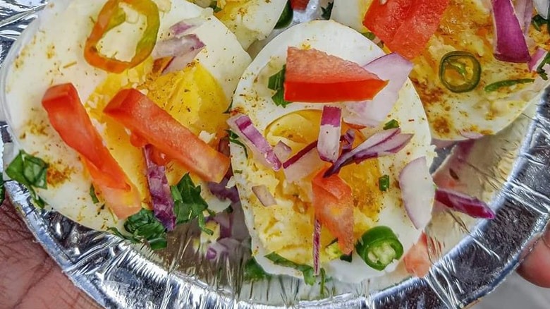 Indian egg chaat close up