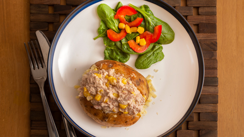 Baked potato filled with tuna and sweetcorn