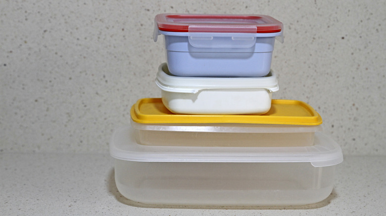 stack of resealable plastic containers