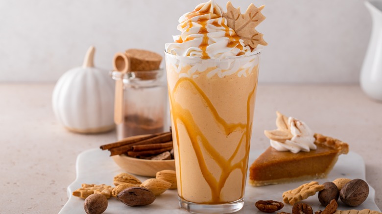 Pumpkin milkshake with caramel and whipped cream