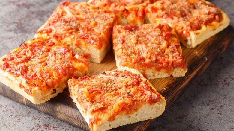 focaccia pizza on cutting board