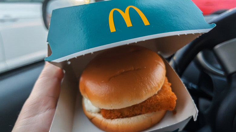 McDonald's Filet-O-Fish in a cardboard serving box