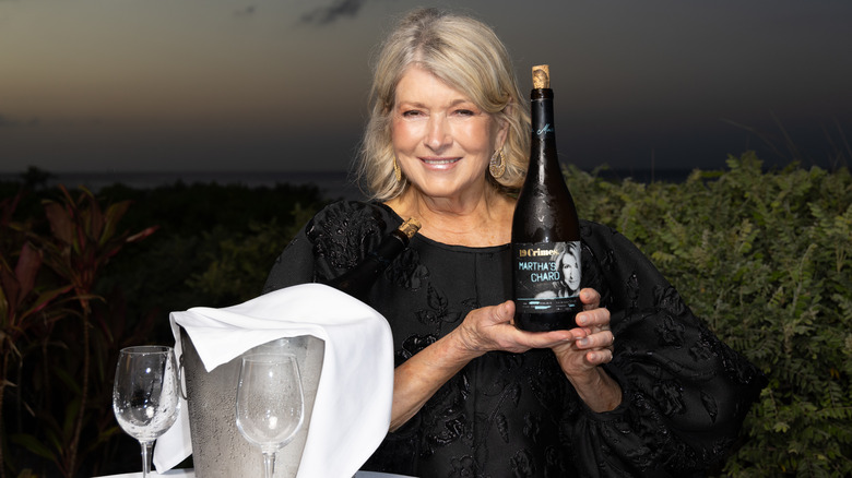 Martha Stewart with bottle of 19 Crimes Chard