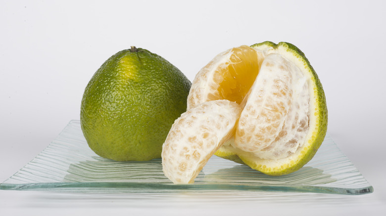 A peeled ugli fruit