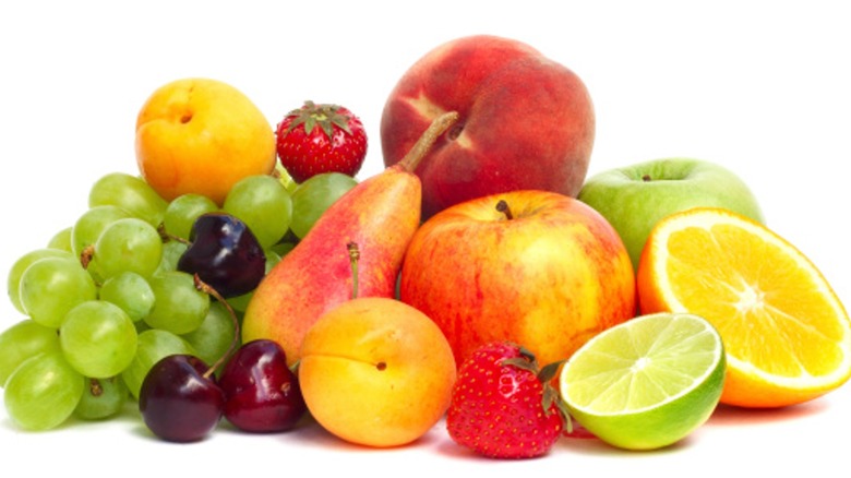 Assortment of fruit on white background