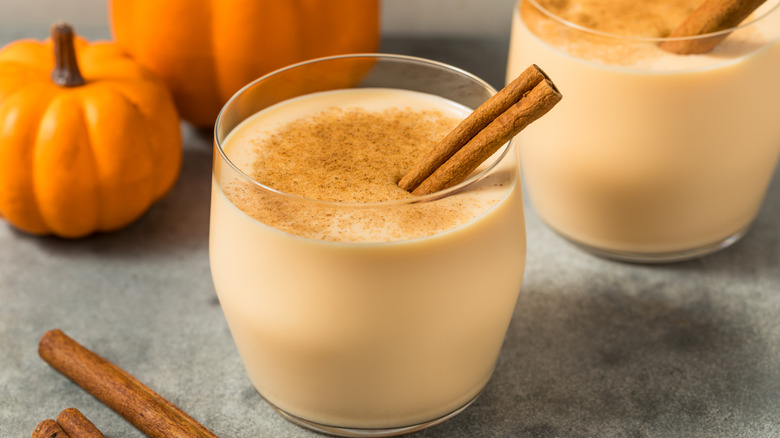 eggnog with cinnamon and pumpkins