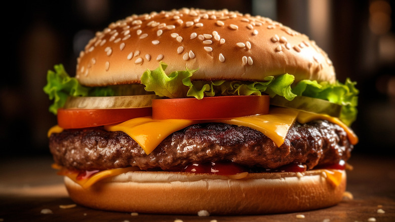 A classic hamburger on a table