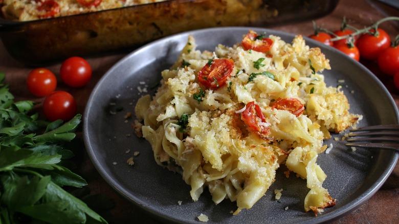 tuna casserole portion on plate