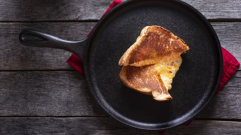 Grilled cheese in iron skillet 