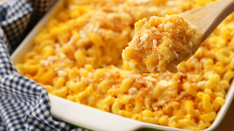 pan of homemade mac and cheese