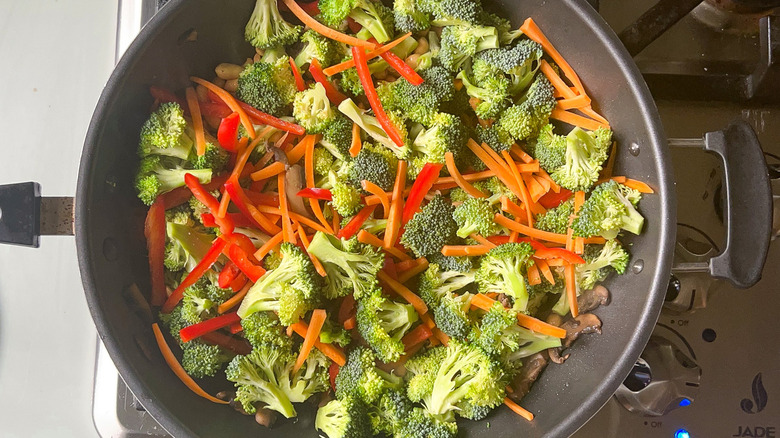 chopped fresh vegetables in pan