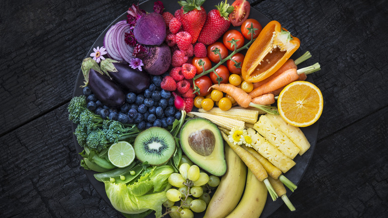 A colorful arrangement of various fruits and vegetables