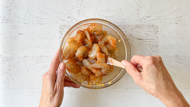 Marinated shrimp in bowl