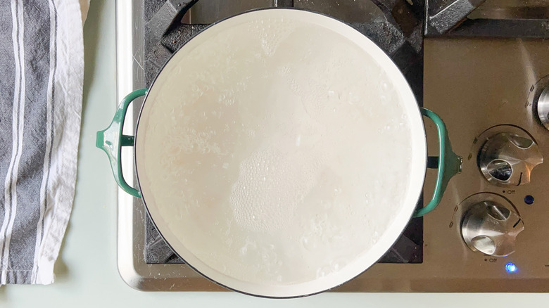 Boiling pot of water on stove