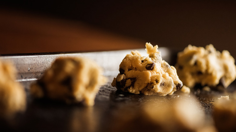 Artful close-up of cookie dough on a cookie sheet