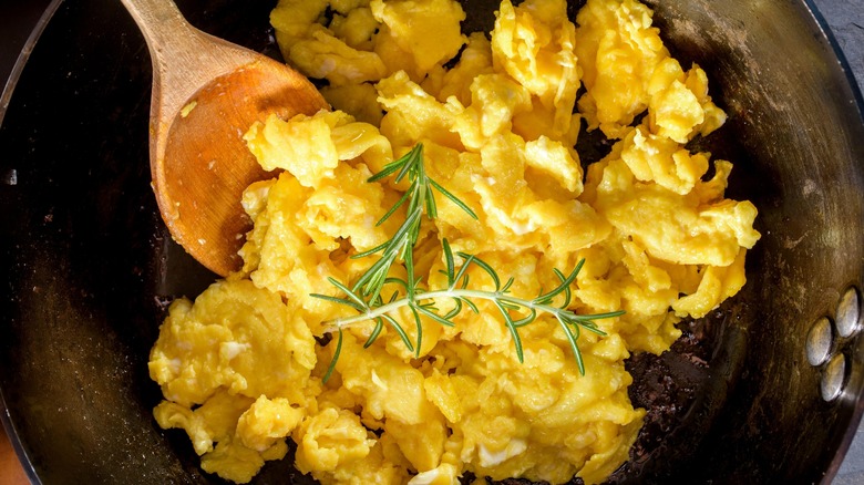 pan of scrambled eggs 
