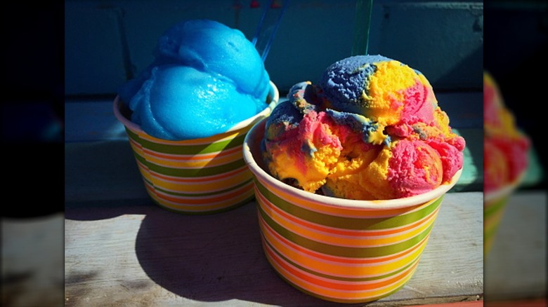 Cups of blue moon and superman ice cream