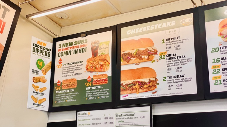 Subway menu board in store