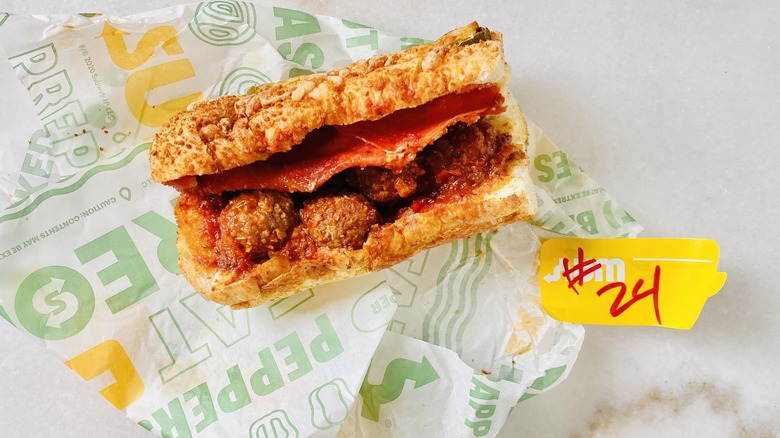 Subway Fiery Meatball sandwich on paper